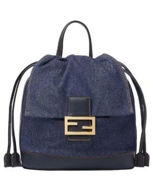 Fendi Ff Buckle Denim Backpack - Blue