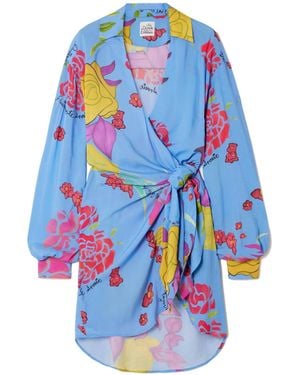 Donde Esteban Cielo Floral-Print Crepe Mini Wrap Dress - Blue