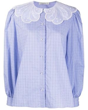 Alessandra Rich Check-Print Scalloped Collar Blouse - Blue