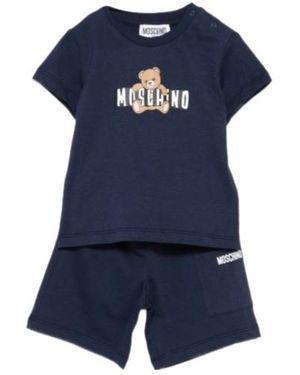 Moschino モスキーノ キッズ テディ ロゴ プリント クルーネック ベビーグローセット - Blue