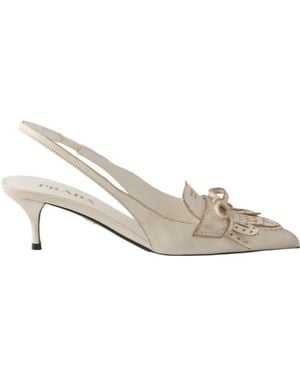 Prada Fringed Leather Slingback Pumps - White