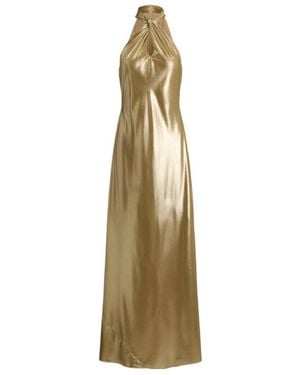 Ralph Lauren Lauren Metallic Chiffon Halter Gown