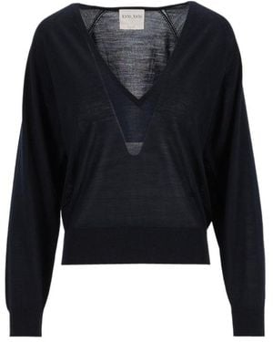 forte_forte Sheer V-Neck Knitted Sweater - Black