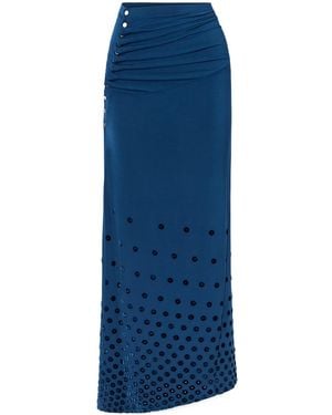 Rabanne Gathered Flocked Jersey Maxi Skirt - Blue