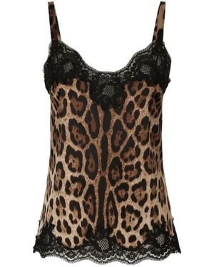 Dolce & Gabbana Leopard Printed Lace Detailed Camisole - Black