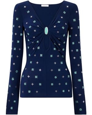 Rabanne Cut-Out Embellished Stretch-Jersey Top - Blue
