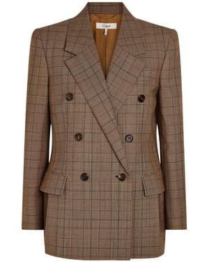 Chloé Checked Double-Breasted Wool Blazer - Brown
