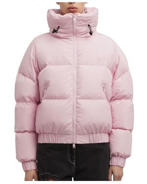 MSGM Funnel Neck Quilted Cropped Padded Jacket - Pink