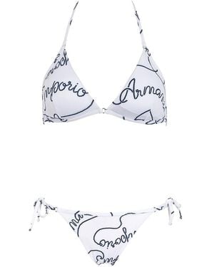 Emporio Armani Logo-Print Triangle Bikini Set - White