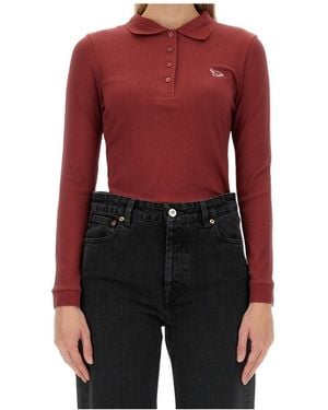 Maison Kitsuné Maison Kitsuné Ribbed Long Sleeved Polo Shirt - Red