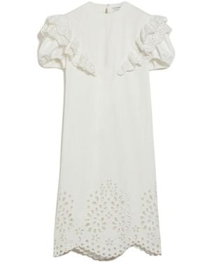 Sportmax Open-Knit Shift Midi Dress - White