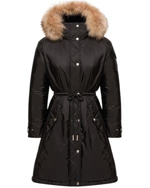 Moncler Moustique Hooded Shearling Trimmed Long Down Parka - Black