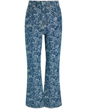 Ganni Betzy Floral-Jacquard Bootcut Jeans - Blue