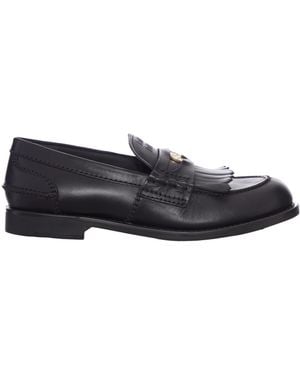 Miu Miu Fringed Logo-Detail Loafers - Black