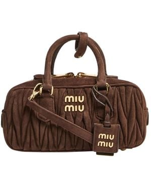 Miu Miu Small Quilted Suede Arcadie Bag - Brown