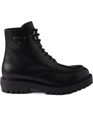 Prada Laced Leather Booties - Black
