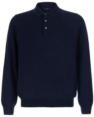Tagliatore Long-Sleeve Knitted Polo Shirt - Blue
