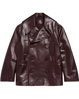 Balenciaga Leather Peacoat - Brown