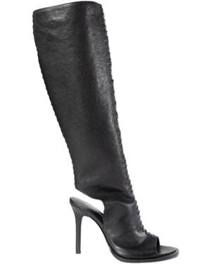 Ann Demeulemeester Seria Open-Toe Stitched Leather Court Shoes - Black