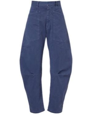 Nili Lotan Shon Cotton Barrel-Leg Trousers - Blue