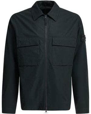 Stone Island Overshirt Jacket With Logo - Blue