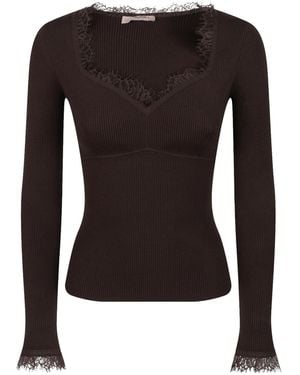 Twinset Lace-Trim Ribbed-Knit Jumper - Black
