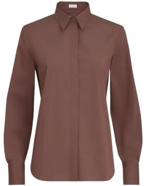 Brunello Cucinelli Stretch Cotton Poplin Shirt With Shiny Collar - Brown