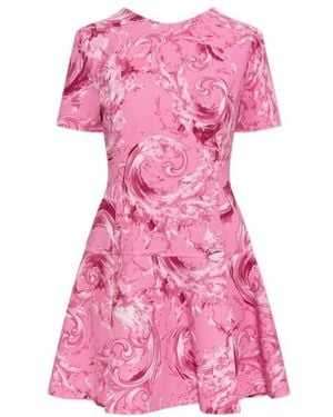 Versace Jeans Couture Couture Baroque Printed Crewneck Mini Dress - Pink