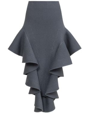Alaïa Ribbed Ruffle Skirt - Grey