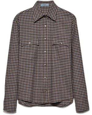 Prada Button-Up Checked Shirt - Brown