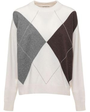 Peserico Geometric Intarsia Knitted Jumper - Grey