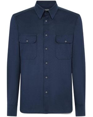 Tom Ford Silk-Cotton Blend Military-Style Shirt - Blue