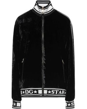 Dolce & Gabbana Solid Color Velvet Long-Sleeve Turtleneck Coat - Black