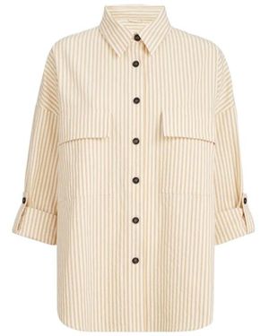 Brunello Cucinelli Techno-Cotton Striped Seersucker Shirt With Monili - Natural