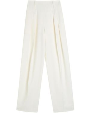 Victoria Beckham Pleated High-Rise Wool-Blend Pants - White
