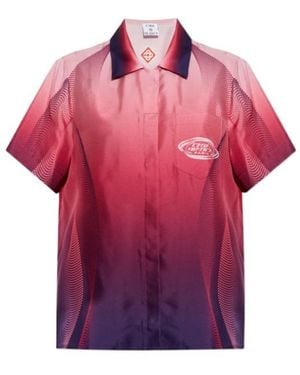 CASABLANCA Cuban Collar Short-Sleeve Shirt - Red