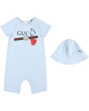 Gucci Short-Sleeved Bodysuit And Hoodie Two-Piece Set - Blue