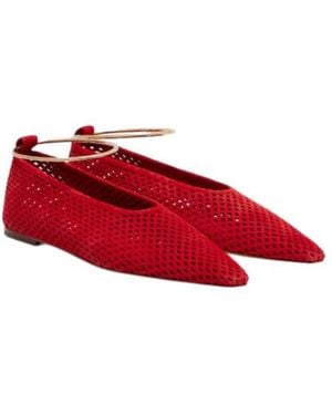 Jil Sander Perforated Suede Ballet Flats - Red