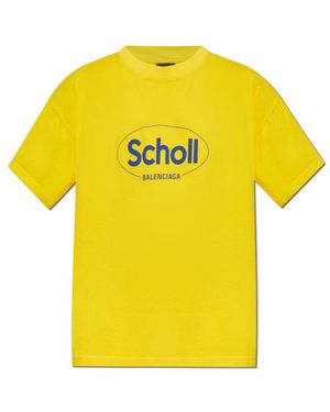 Balenciaga X Scholl Logo Printed Crewneck T-Shirt - Yellow