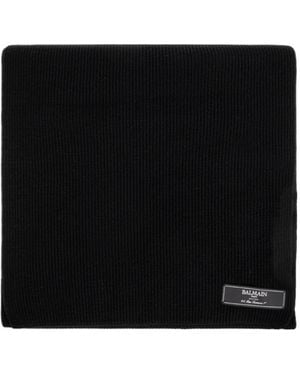 Balmain Logo Patch Ribbed Scarf - Black