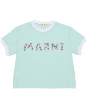 Marni Mint T-Shirt With Holiday Logo - Blue