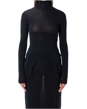 Jean Paul Gaultier Long-Sleeve High-Neck Body With Lingerie Details - Blue