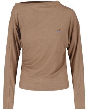Vivienne Westwood Orb Logo Draped Long-Sleeve Top - Brown