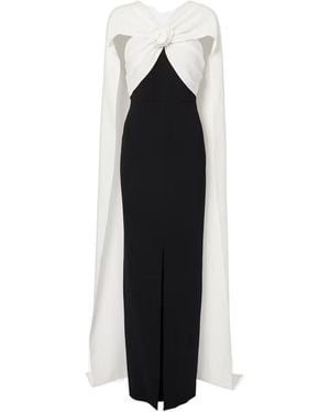 Roland Mouret Caped Floral-Appliqué Cady Gown - Black