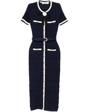 Self-Portrait Belted Bow-Detail Midi Dress - Blue