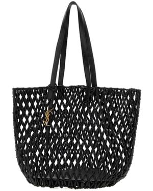 Saint Laurent Panier Beaded Logo Plaque Tote Bag - Black
