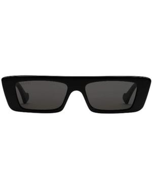 Gucci Eyewear Logo Engraved Rectangle Frame Sunglasses - Black