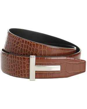 Tom Ford Embossed Reversible Belt - Brown
