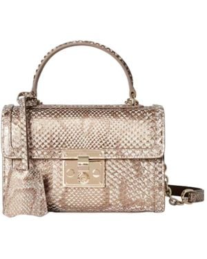 Gucci Padlock Python Small Top Handle Bag - Natural