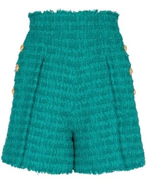 Balmain Buttoned Tweed Shorts - Green